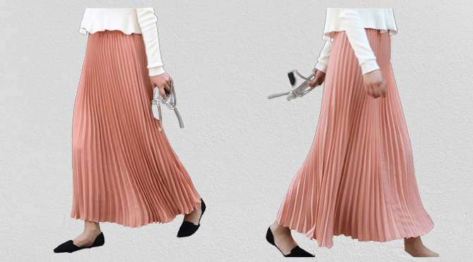 Dark Beigi Pink- Pleated Midi Long Skirt